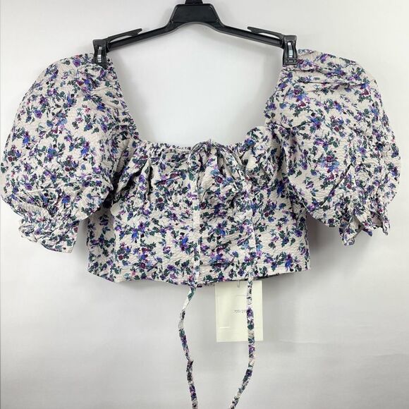 70/21 Off-Shoulder Floral Print Puff Sleeve Crop Top Size XS NEW - Picture 3 of 9